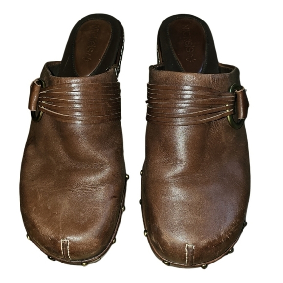 Nickels Soft Leather Clogs Mules Womens 9M Brown Buckle Southwestern Western - Picture 4 of 10
